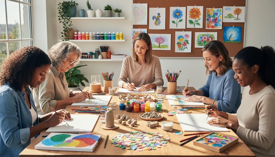 Person working with clay and art materials during therapy session