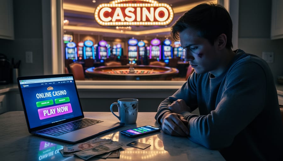 Person holding smartphone with gambling app in dark bedroom at night