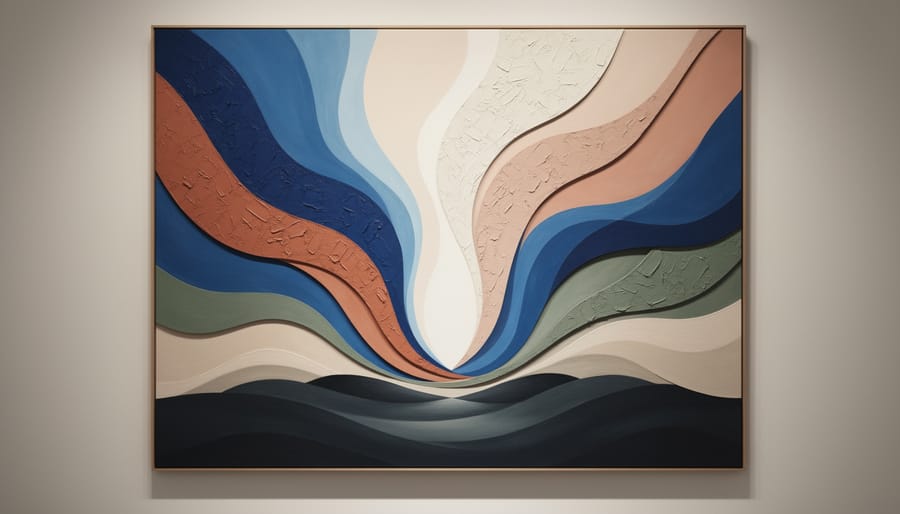 Close-up of hands holding art prints and a polished stone with soft warm lighting.